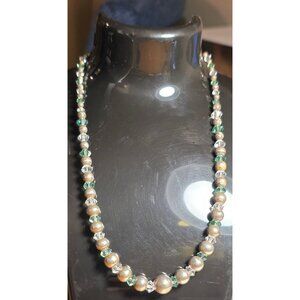 Vintage Necklace Sterling Silver & Crystal Beaded With Toggle Clasp